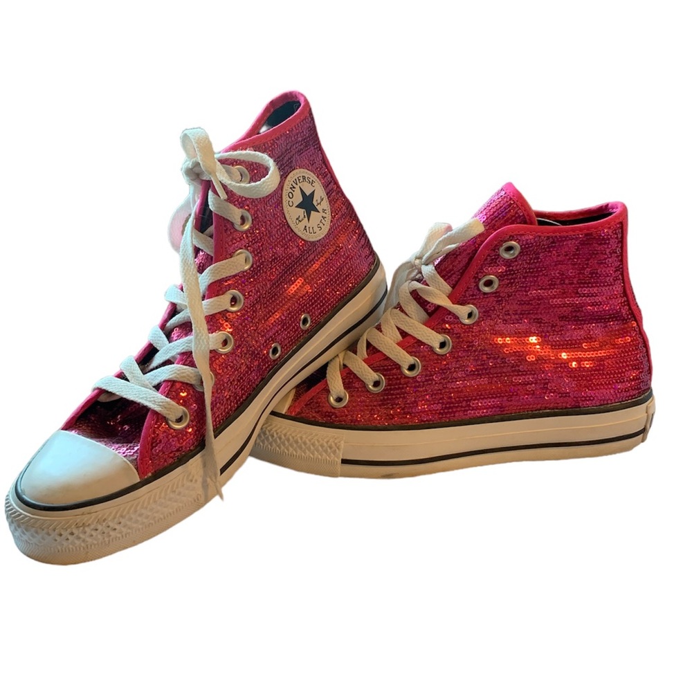 Converse Barbie Pink Sequin High Top All Star Shoes Sz 6W/4M
